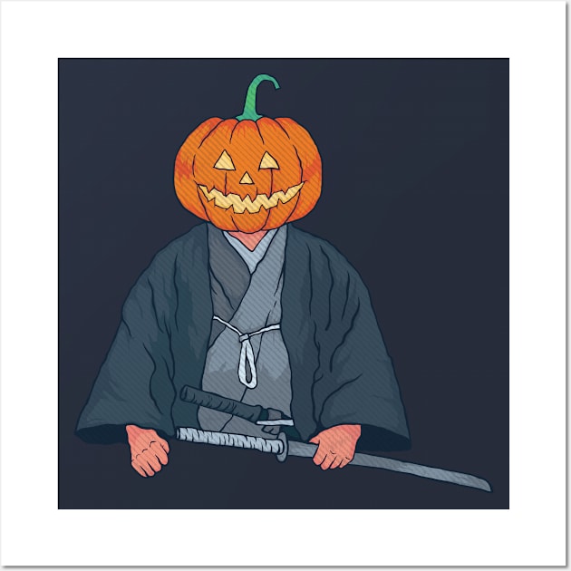 Halloween Pumpkin Head Samurai Wall Art by MythoCulture
